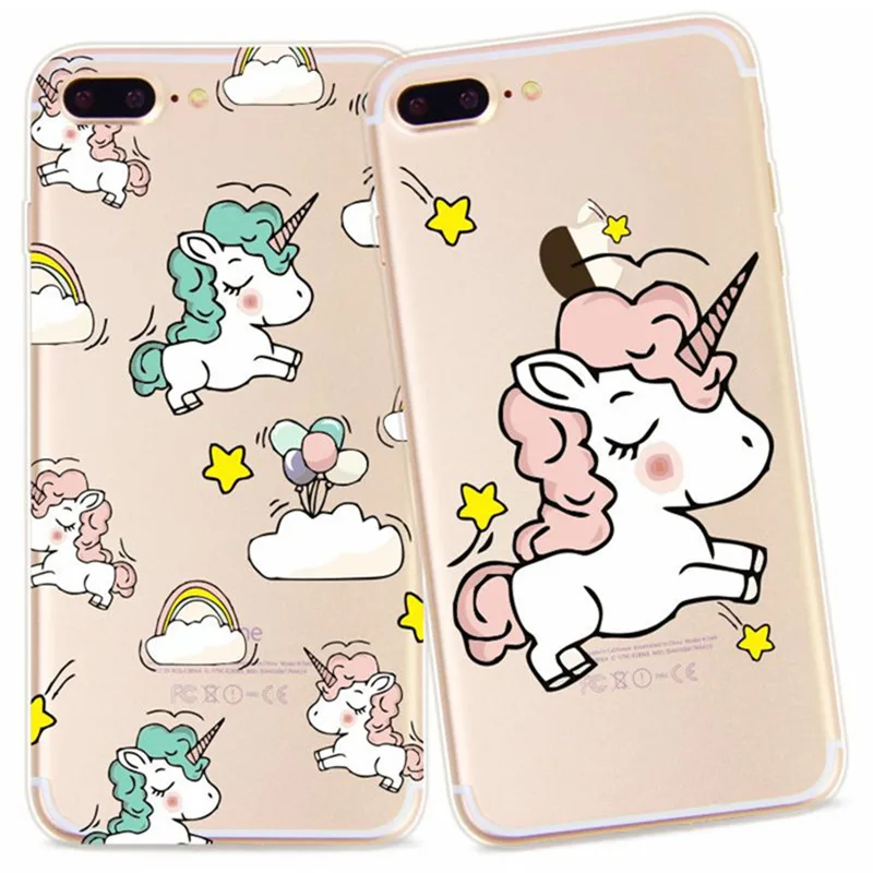 

For iPhone 7 8 Plus 5 5S SE 6 6s Case Transparent Silicone TPU Cartoon Print Ultra Thin Soft Clear Luxury Shockproof Back Cover