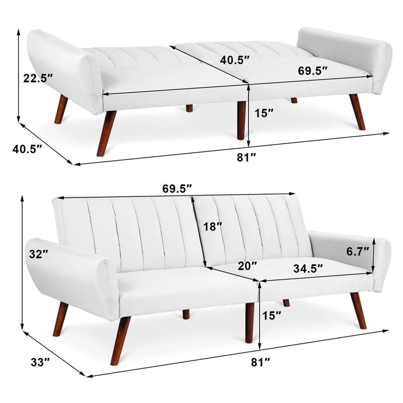 Sofa Futon Bed Sleeper Couch Convertible Mattress Living Room Bedroom Furniture 5 Position Recline Angles Sofa Bed HW57253