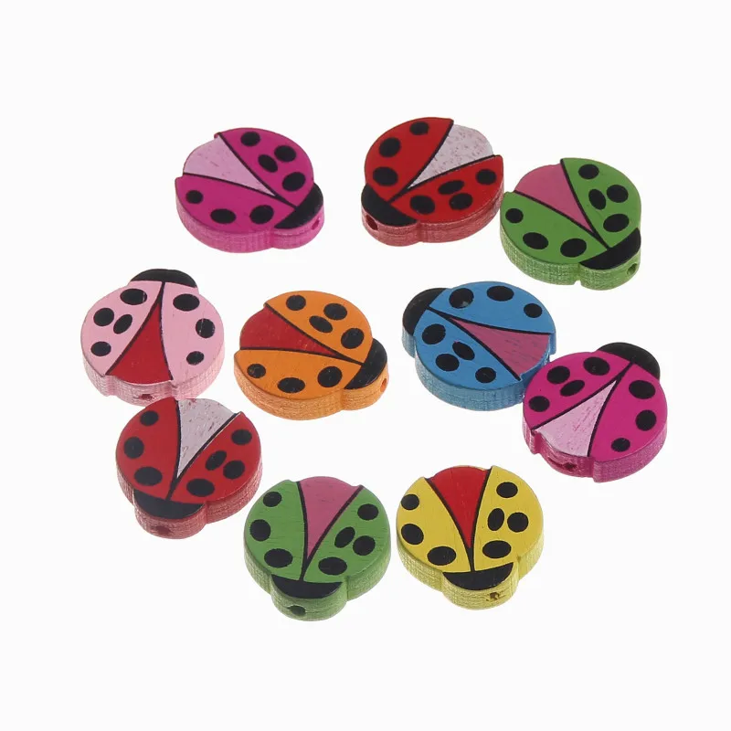 

30PCs Cute Ladybug Shape Lead-Free Wood Beads For Jewelry Making Jewelry Accessories Bracelets DIY Craft Gifts For Child