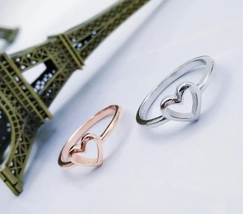 

Girls Party Simple Design New Fashion Jewelry Thin Rose Gold Color Heart Shaped Wedding Rings For Women Elegant Ring