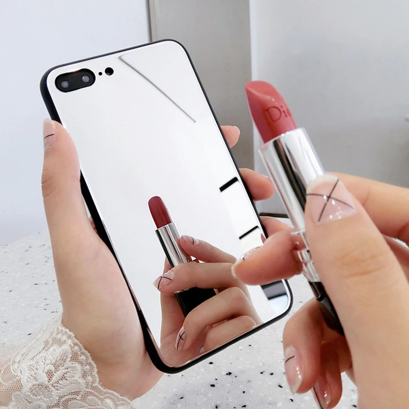 Fashion Women 2018 for iPhone x 6 6s 7 8 6plus plus 7plus 8plus Tempered Glass mirror Anti-knock Half-wrapped Case SQ48 | Мобильные