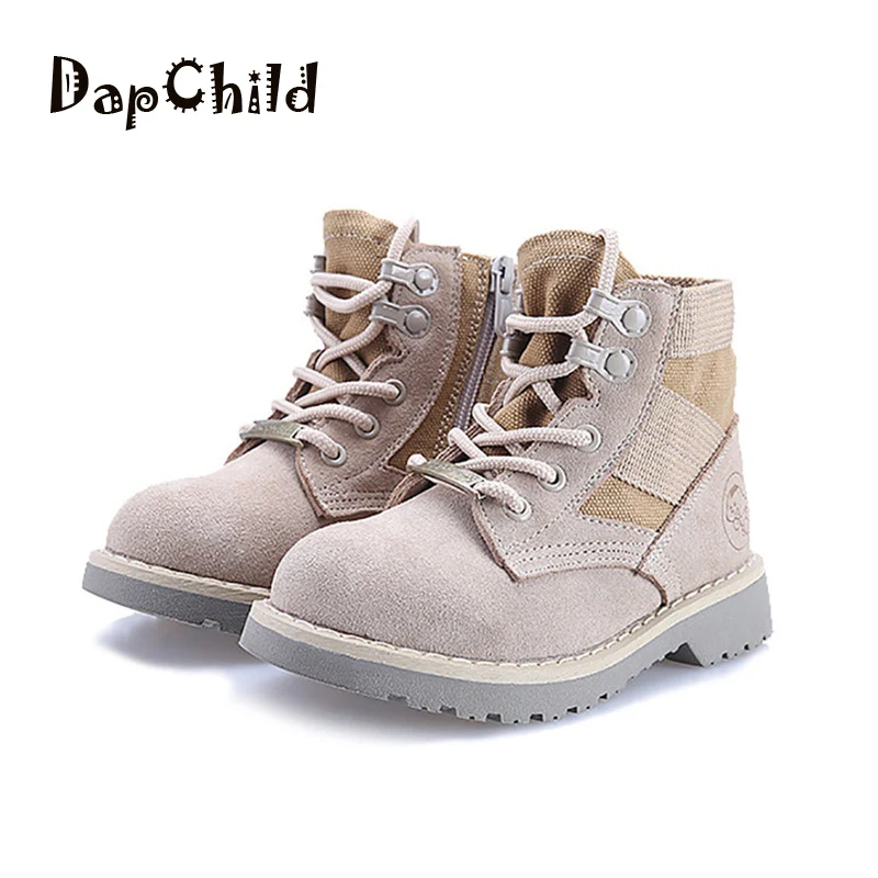 

DapChild Kids Boots Genuine Leather Brand Martin Boots Girls Boys Winter Footwear Children's Desert Boots Russia Boys Shoes