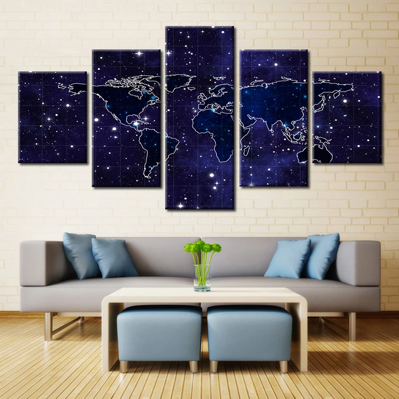 5 Panels Wall Art Modern Map Art Picture Canvas Painting Picture Home Wall Decor