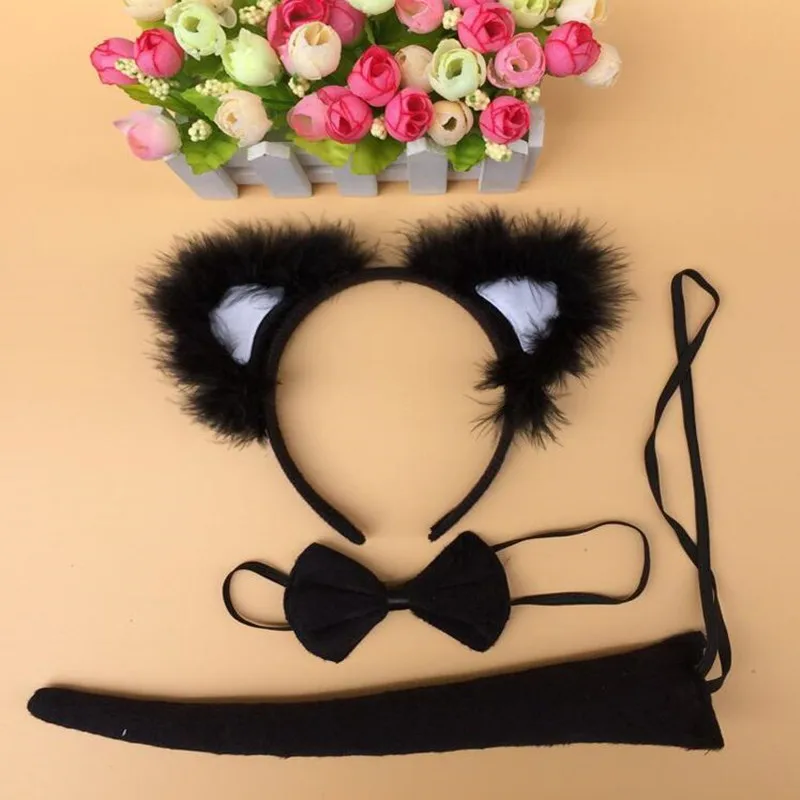 Новый перо кошка животных уши бант на голову галстук хвосты косплэй костюм аксессуары для детей и взрослых на праздник, украшение для