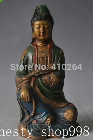 

12" China Buddhism Bronze Stained Sit Kwan-Yin Bodhisattva Avalokitesvara Statue discount 30%