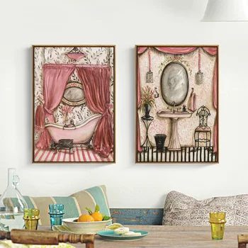 

pastoral bathroom bath shower curtain canvas printings oil painting printed on canvas living room wall art decoration picture
