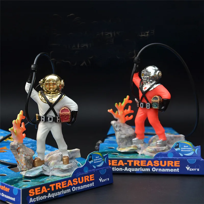 1pcs Aquarium Decor Hunter Treasure Figure Action Fish Diver Tank