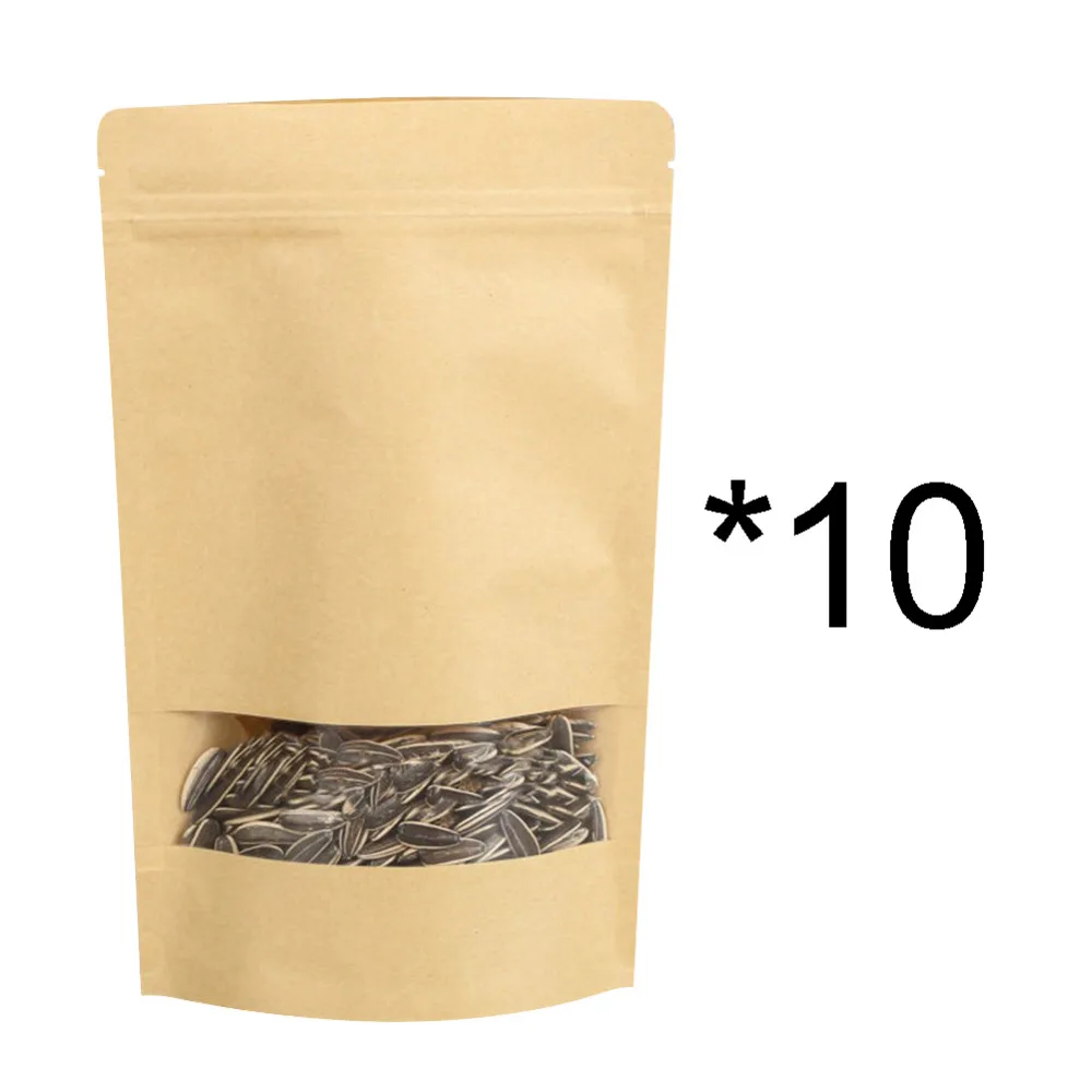 

10PCS Tea Bag Kraft Paper Self Sealing Bag Coffee Seeds Sweets Ziplock Seal Paper Bag Sealable Pouch Packing Retail Craft Paper