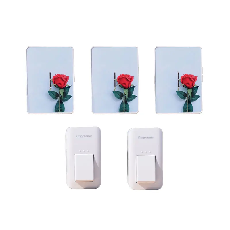Augreener 2 Buttons 3 Receivers Wireless Doorbell Button Waterproof No Battery Door Bell 100M Long Range