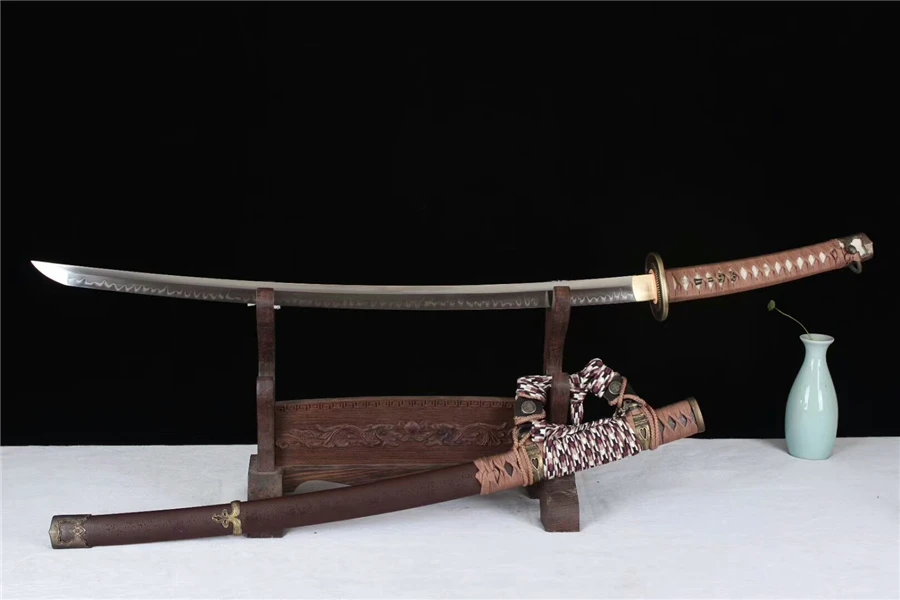 Высококачественный японский Тачи самурайский меч катана T1095 обкладка глиной стали лезвие острый деревянный нож с ножнами