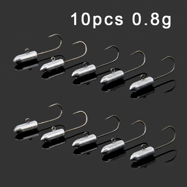 TOMA 10PCS Bullet Lead Head Hook Jig Fishing Hooks 0.8g 1.8g Barbed