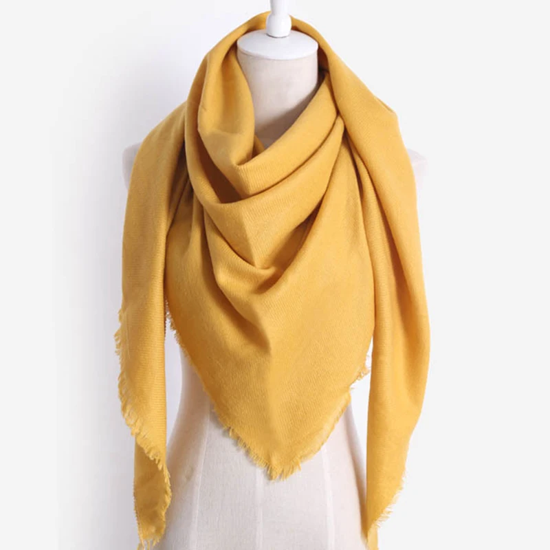 8 цветов, женские теплые шали, роскошный бренд, имитация кашемира, зимний шарф для женщин, шарфы, шерстяные, одноцветные, треугольные, бандажные, Bufanda - Цвет: Yellow