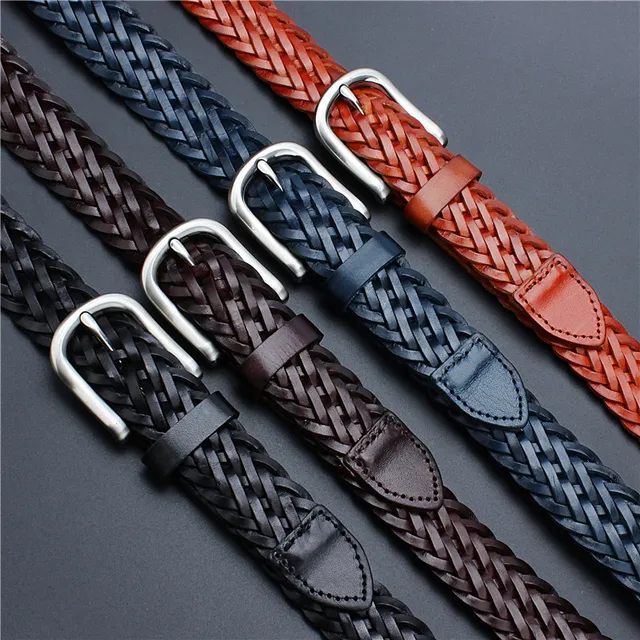 Buy Genuine Men's Braided Leather Belt Fashion Brown