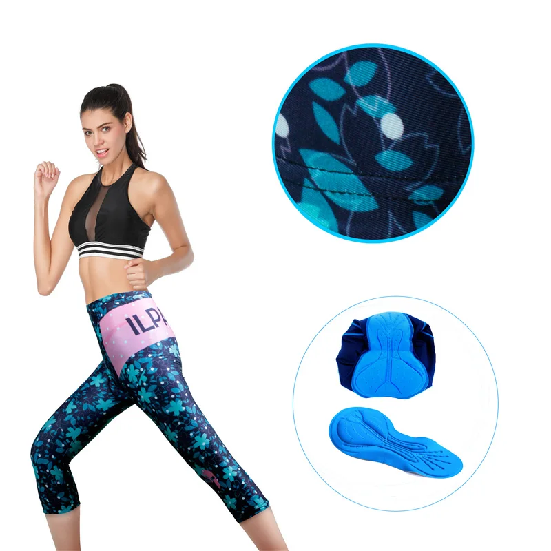 ILPALADINO Summer Cycling Pants Women 3D Padded Outdoor Sports Running Shorts Bike Bicycle Cropped Trousers 3/4 Capri Pants