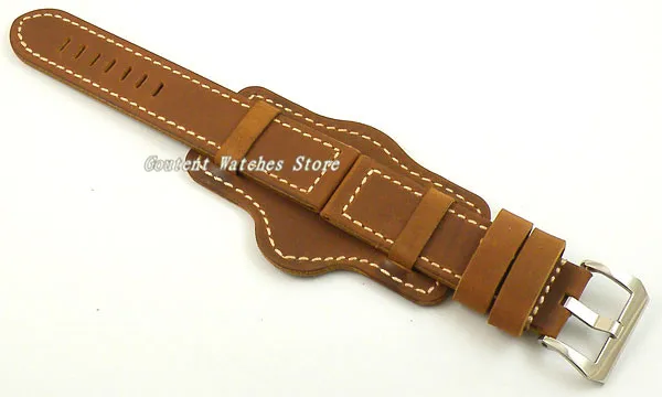 

24mm Genuine Leather Strap Stainless Steel Buckle Watch Part Fit Men Watch Band