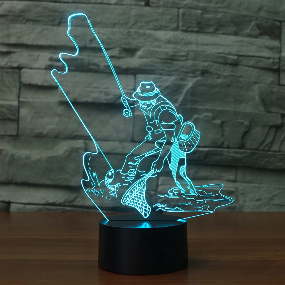 Рыболовный человек светодиодный 3D ночные огни 7 цветов Изменение рыбы 3D лампа светодиодный настольный светильник Новинка освещение лучший подарок