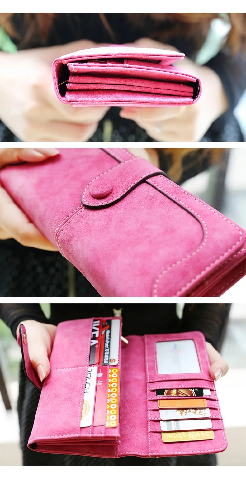 Retro Matte Stitching Long Purse Clutch Wallet Handbag