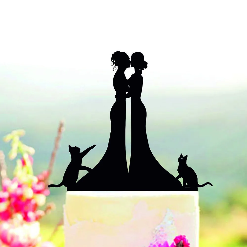 Cùng Một Quan Hệ Tình Dục Và Mrs Wedding Cake Topper, Lesbian Với Mèo Bánh  Cake Topper Hình Bóng, Cô Dâu Và Cô Dâu Đám Cưới Cake Topper Trang Trí Nội  Thất