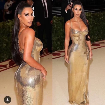 

2018 Fashion Gold Beads Long Sequins Maxi Mesh Dress Spaghetti Strap V Neck Sexy Evening Celebrity Split Sexy Elegant vestidos