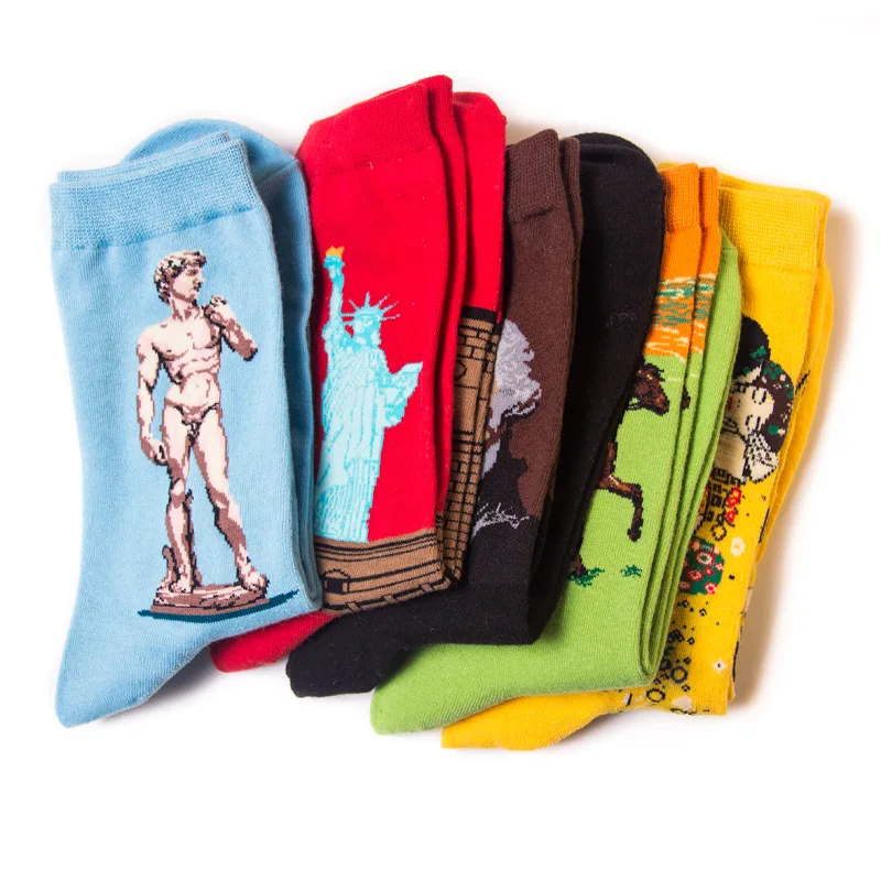 HUI GUAN, хипстерские средние носки, мужские Дышащие носки с абстрактным рисунком, мягкие эластичные хлопковые модные мужские носки Ван Гога