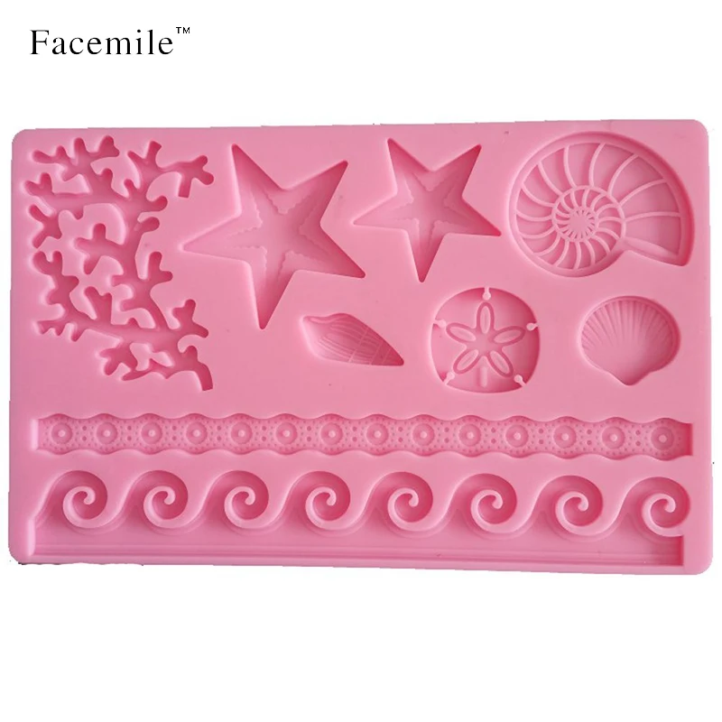 

3D DIY Coral Starfish Shell Lace Fondant Gum Paste Silicone Mold Bakeware Pastry Decorating Gift Mould Tools 04009