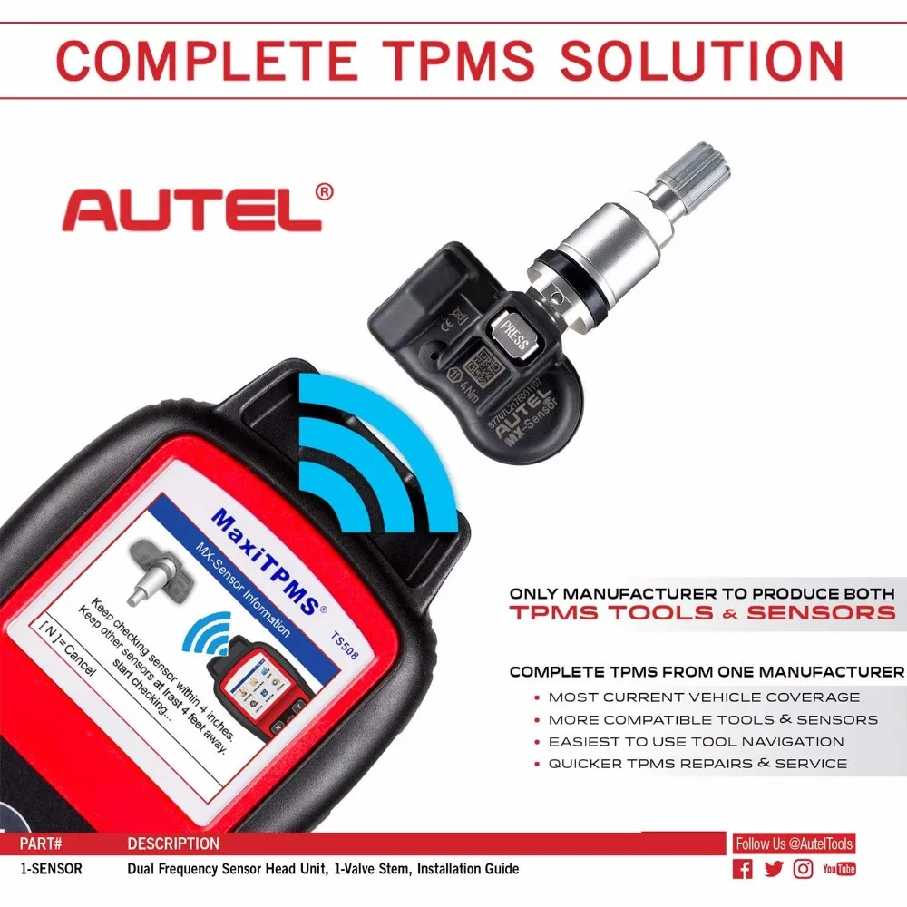 AUTEL MX Сенсор 2 в 1 433 и 315 мГц 10 шт./лот TPMS шин Давление Зажим двухчастотный obd2