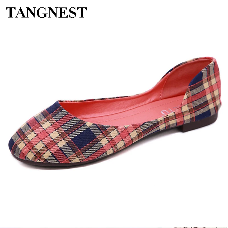 

TANGNEST Plaid Dress Shoes Women Slip On Ballet Flats Spring 2019 Closed Toe Sandals Summer Round Toe Casual Shoes 10 XWD7727