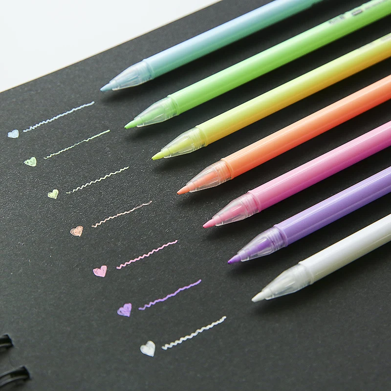 

42 pcs/Lot Gloss powder 7 color gel pen 0.8mm roller ball pens for album black card Stationery Office School supplies A6023
