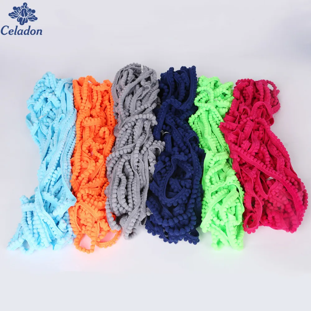 Vibrant Pom Pom Trim Fringe Ribbon for Crafts and Sewing - 5 Yards