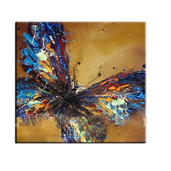 

100%-Handmad Palette Knife Oil Painting Knife Adorable Blue Butterfly Oil Painting On Canvas Wall Art Decoration for room wall