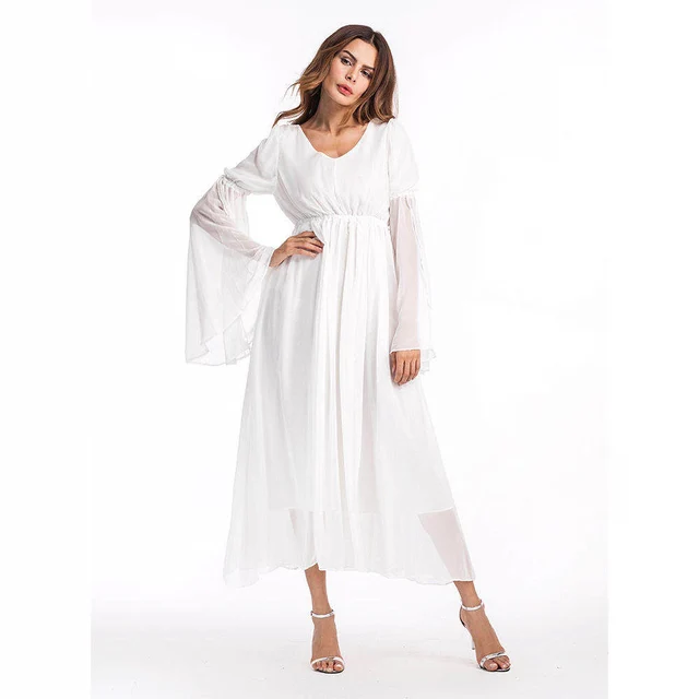 Women White Chiffon Dress Solid Loose Vestidos de festa Summer Casual