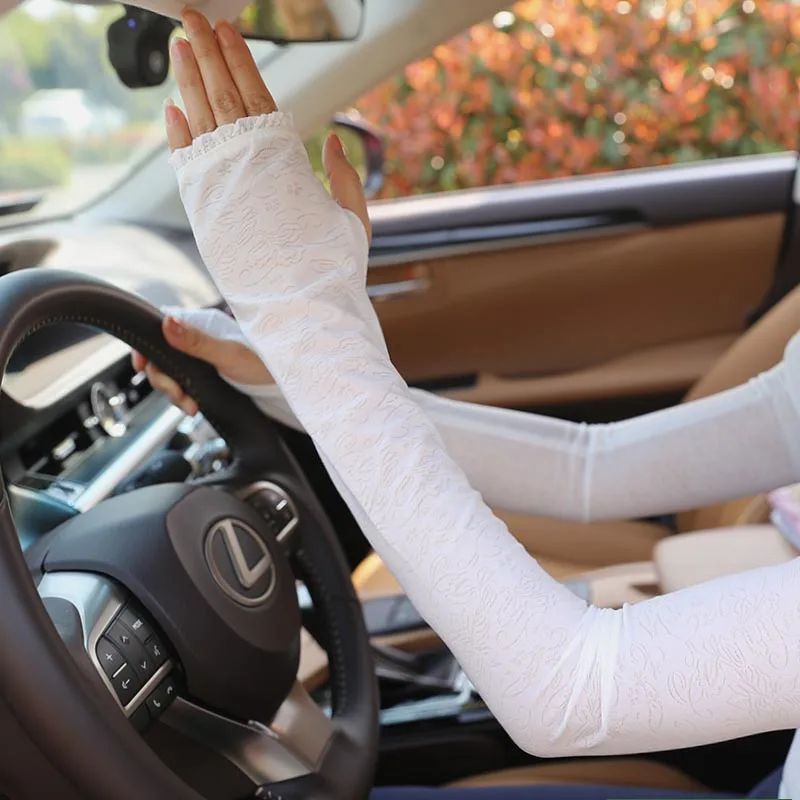 Summer Ice Silk Women Gloves Sun Protection Anti-UV Long  Fingerless Mittens Half Finger Hand Sleeve Ladies Driving Gloves (5)
