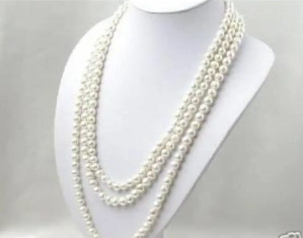 

Free shipping RHJ00142 Super long 7-8mm White Akoya Cultured Pearl Necklace 50