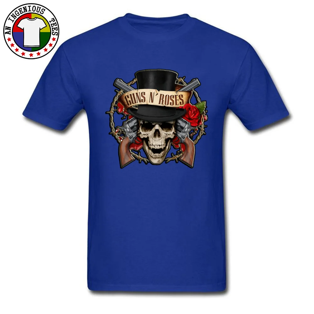 Discount Gun Skull Birthday T-Shirt Round Neck Cotton Fabric Men Tops T Shirt Short Sleeve Summer Fall Birthday Tee-Shirts Gun Skull  blue