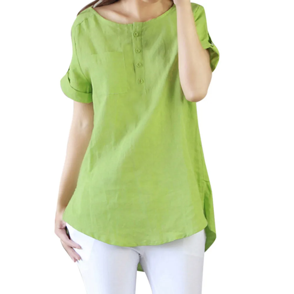 Las mujeres Tops Casual de verano de manga corta Camisa de algodón de verano de lino blusa Tops Ropa de Mujer # F Las mujeres Tops Casual de verano de manga corta Camisa de algodón de verano de lino blusa Tops Ropa de Mujer # F