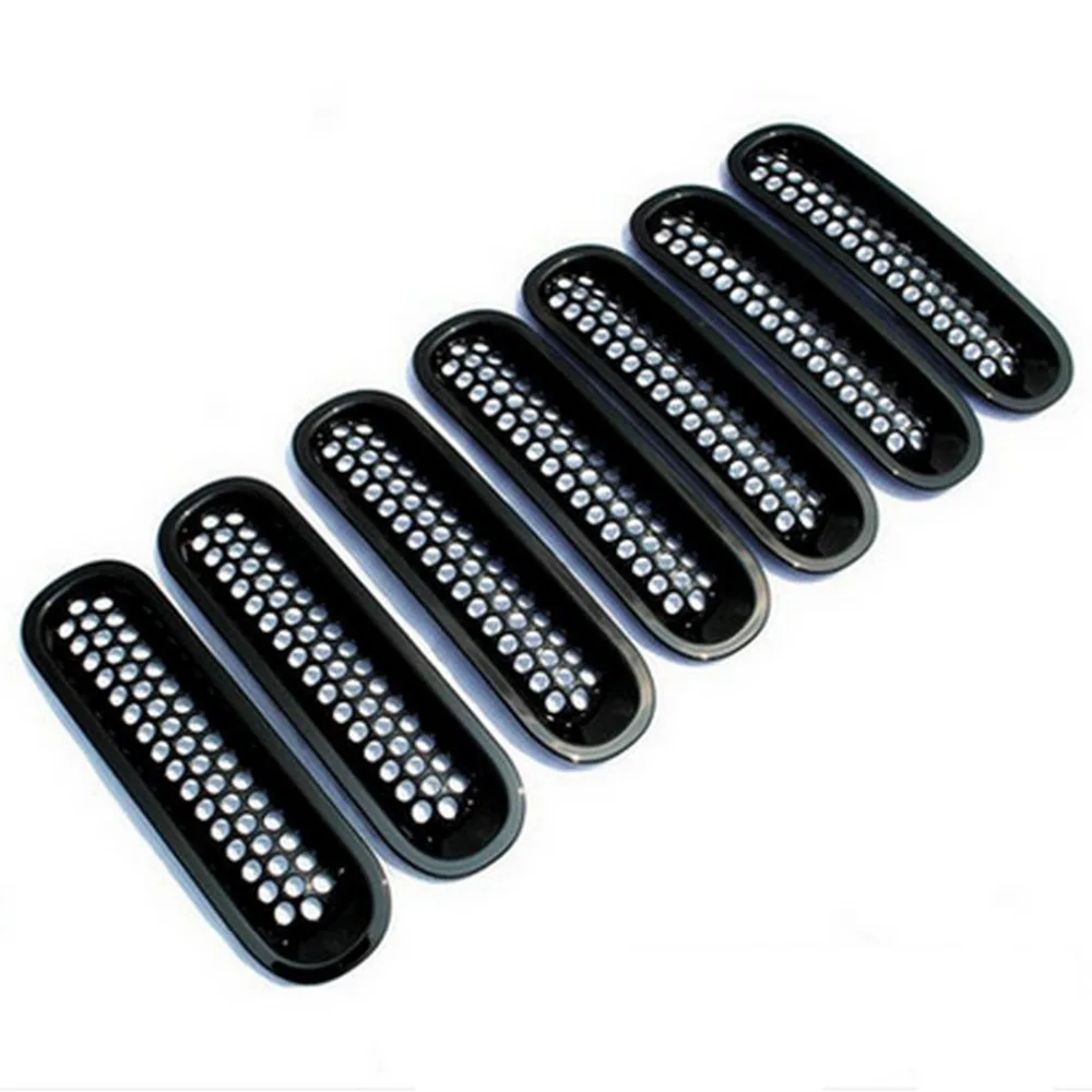 

Free Shipping!!7pcs Black Mesh Front Grille Trim Cover For Jeep 07-14 Wrangler JK Car Inserts Racing Grille for Bumper Wrangler