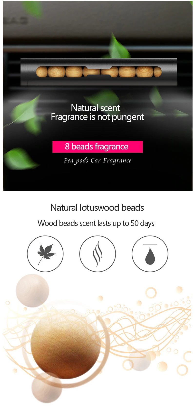 PC3  Car Air Freshener Perfume Wooden Beads Nature Smell Auto Outlet Vent Creative Flavoring Scent For Car Air Conditioner Decoration