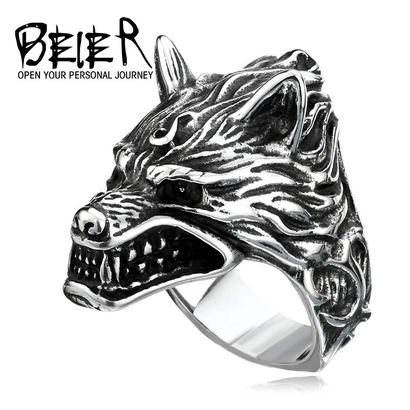 Beier new store 316L Stainless Steel ring top quality Game Of Throne House Stark of Winterfell Direwolf viking Wolf Ring BR8-160