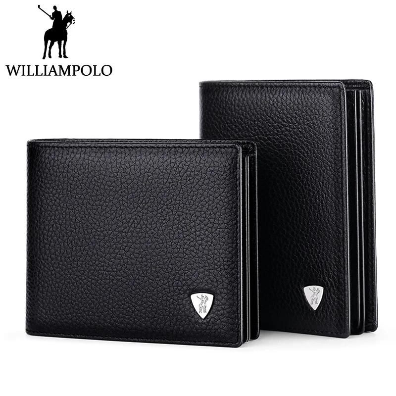 

WILLIAMPOLO 2018 Business Men Wallet Leather Short Male Purse Genuine Leather Bifold Wallet With Removable Card Holder Gift case