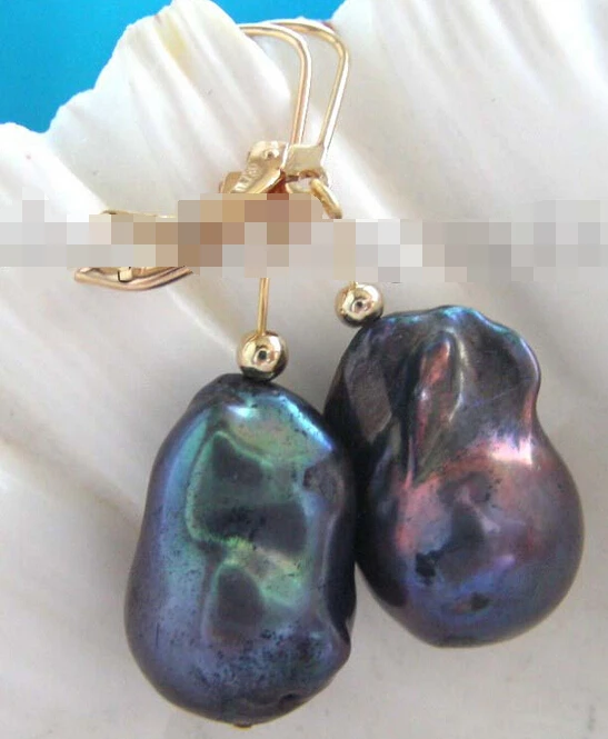 

xiuli 00356 Black Reborn Keshi Pearl Earrings 14KGP