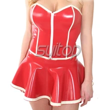 Rubber woman dresses mini sexy latex Red club Suitop Super sale in heavy latex