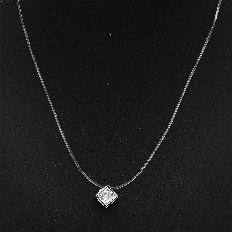 Серебряянное колье ADOLPH с прозрачной леской из циркония чокер ожерелье невидимой