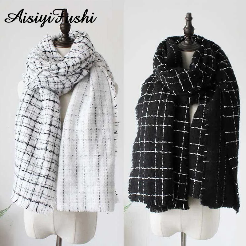 

Cashmere Scarfs for Ladies Black White Plaid Scarf Ponchos and Capes Shawl Bufanda Mujer Plaid for Ladies Wrap Pashmina Blanket