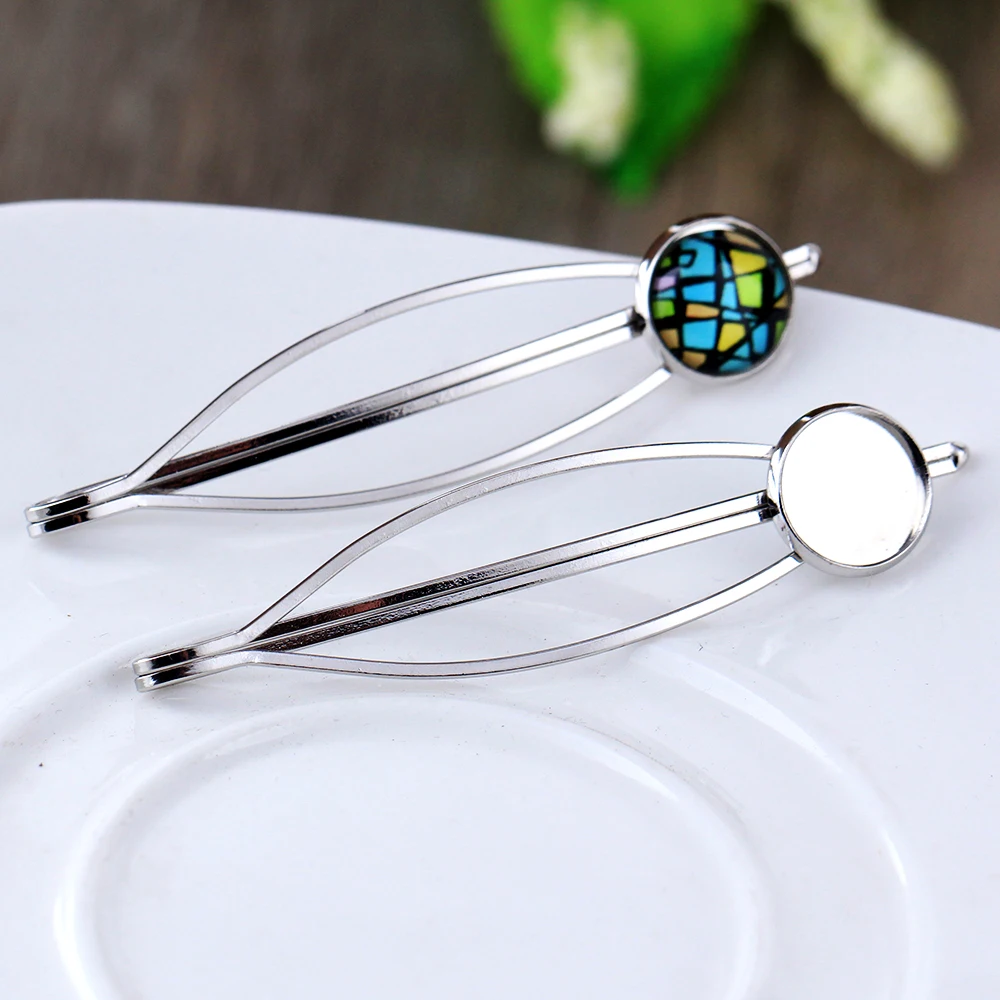 Fit 12mm 6pcs Rhodium Plated Brass Copper Hairpin Hair Clips Hairpin