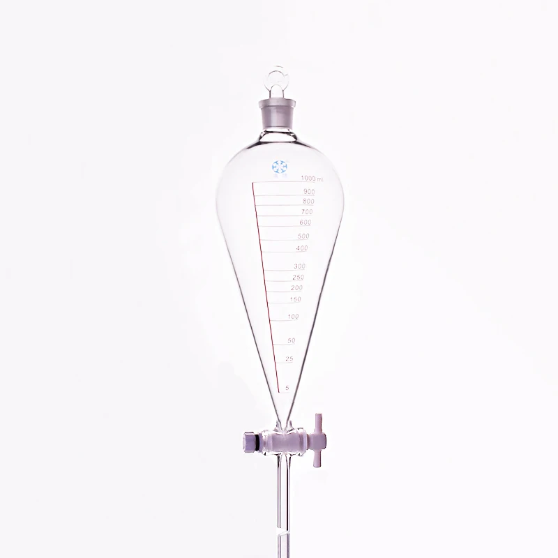 Separatory funnel pear shape with ground-in glass stopper and stopcock With tick marks Capacity 1000ml PTFE switch valve | Канцтовары