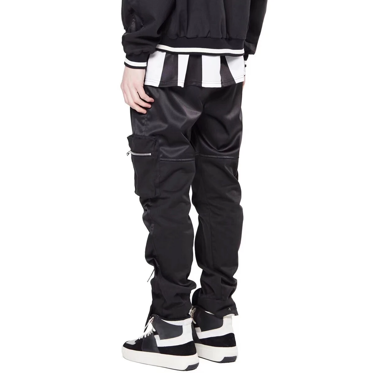 Мужские черные функциональные брюки-карго Kanye West с несколькими карманами и завязками, брюки-карго для бега, уличная одежда в стиле хип-хоп, байкерские спортивные штаны