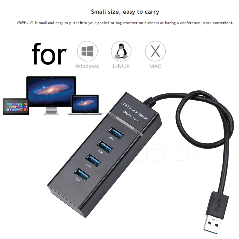 Kebidu Супер Скоростной 4 порта USB 3,0 концентратор 4 порта разъем зарядки для ноутбука/ультрабука с чипсетом VL812 периферийные устройства Аксессуары