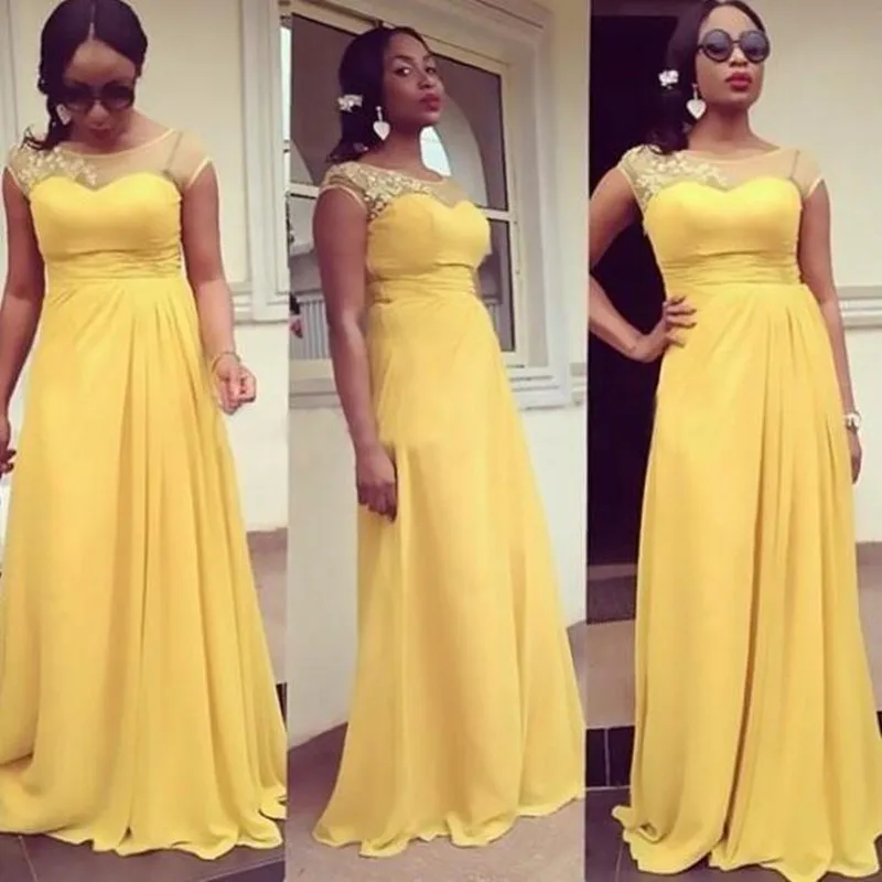 New Arrive Yellow Chiffon Bridemaid Dress Full Length A line Applique — free download