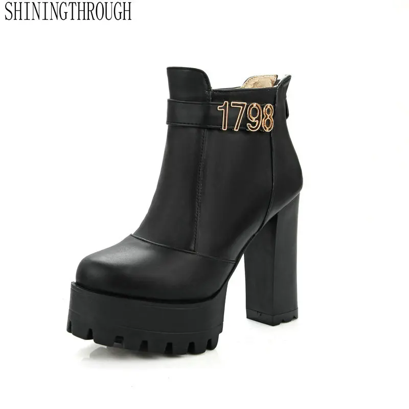 

2019 Erogenous Style Round Toe Ankle Boots Comfortable Boots Super High Heels platform Women Boots Large Size 34-43