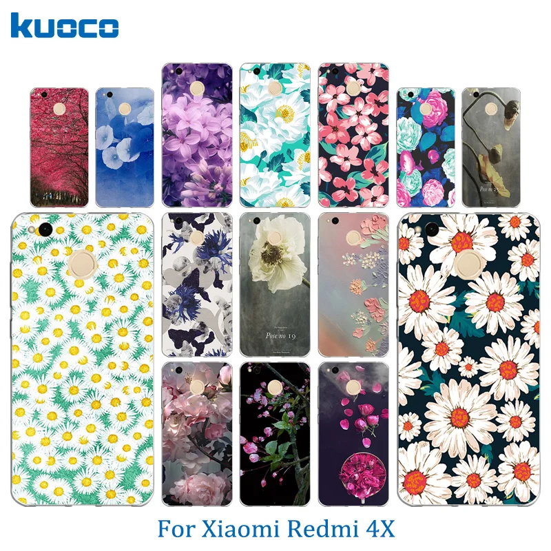 Soft TPU For Xiaomi Redmi 4X Case Blossom Pattern 5.0 inch 4 X Back Cover Silicon Coque Matte Full Proteector Shell |